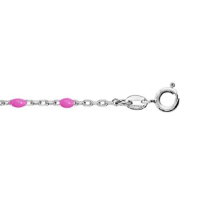 Bracelet en argent rhodié chaîne avec perles roses fluo 15+3cm