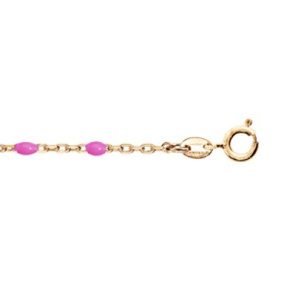 Bracelet en argent et dorure jaune chaîne avec perles roses fluo 15+3cm