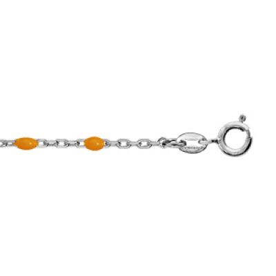 Bracelet en argent rhodié chaîne avec perles orange fluo 15+3cm