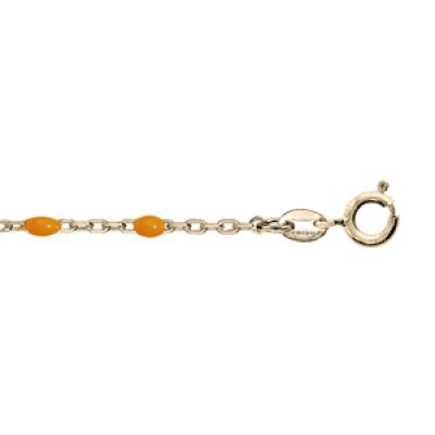 Bracelet en argent et dorure jaune chaîne avec perles orange fluo 15+3cm
