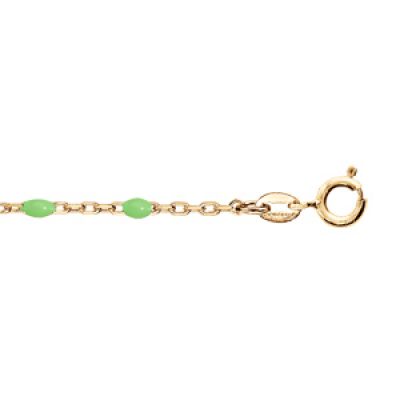 Bracelet en argent et dorure jaune chaîne avec perles vert fluo 15+3cm