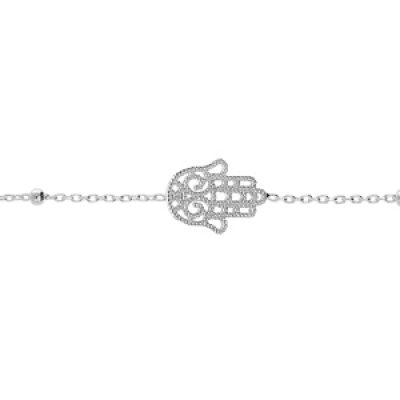 Bracelet en argent rhodié chaîne avec fines boules et Main de Fatma 15+3cm