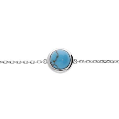 Bracelet en argent rhodié chaîne avec pastille couleur turquoise 16+2cm