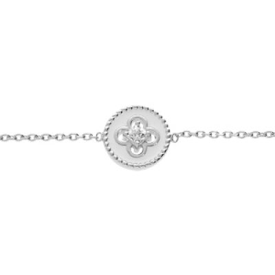 Bracelet en argent rhodié chaîne avec pastille blanche motif croix oxydes blancs sertis 16+2cm