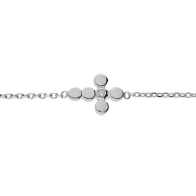 Bracelet en argent rhodié chaîne avec croix et oxyde blanc serti 16+2cm