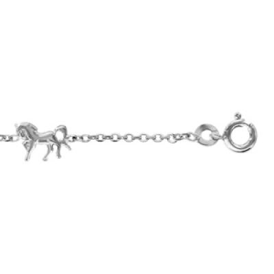 Bracelet en argent rhodié chaîne avec 3 chevaux - longueur 15cm + 3cm de rallonge