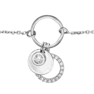 Bracelet en argent rhodié chaîne avec pastilles suspendues et oxydes blancs 16+3cm
