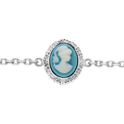 Bracelet en argent rhodié chaîne avec Camée bleu 16+3cm
