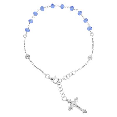 Bracelet en argent rhodié chapelet et pierres facettées bleues 16