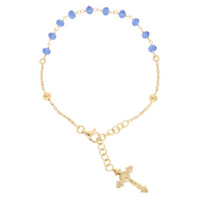 Bracelet en argent et dorure jaune chapelet et pierres facettées bleues 16