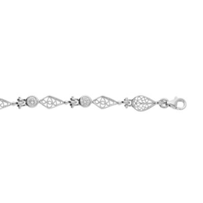Bracelet en argent rhodié maillons filigranes et oxydes blancs 16+3cm