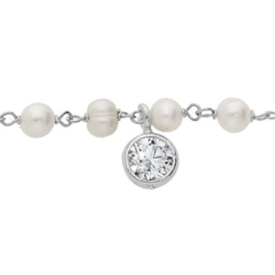 Bracelet en argent Perle de Culture d'eau douce et pampille oxyde serti clos 16+3cm