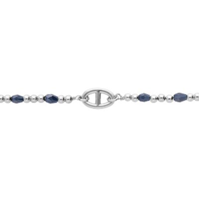 Bracelet en argent platine chaîne avec maillon marine et boules Quartz de synthèse bleu 15+3cm