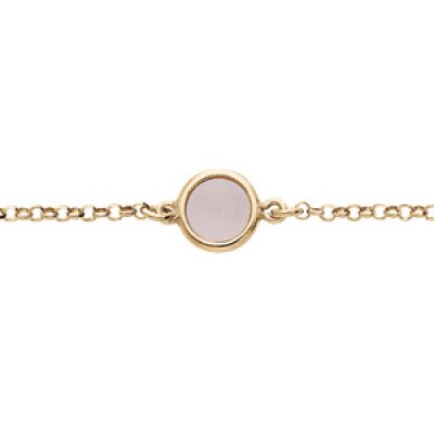 Bracelet en argent et dorure jaune chaîne avec pastille Oeil de chat rose 16+3cmcm