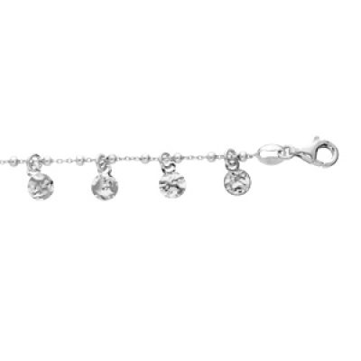 Bracelet en argent rhodié chaîne avec pampilles martelées 16+3cm