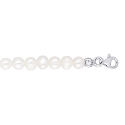 Bracelet en argent rhodié rangée de perles d'eau douce 5mm irréguliéres 17