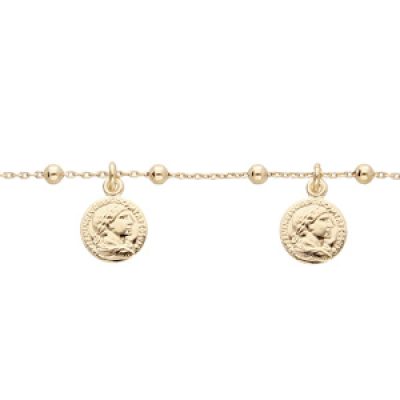 Bracelet en argent rhodié et dorure jaune chaîne avec pampilles pièces romaine 16+3cm