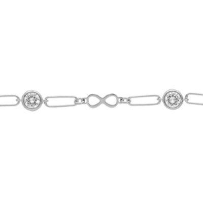 Bracelet en argent rhodié mailles rectangulaires motif infini et 2 oxydes blancs 16+3cm