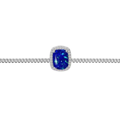 Bracelet en argent rhodié chaîne avec Opale bleu de synthèse et oxydes blancs sertis 15.5+3cm