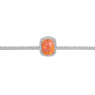 Bracelet en argent rhodié chaîne avec Opale orange de synthèse et oxydes blancs sertis 15.5+3cm
