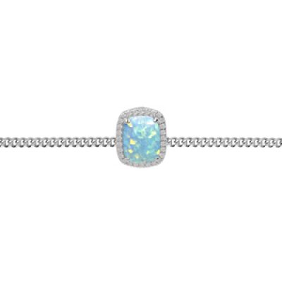 Bracelet en argent rhodié chaîne avec Opale turquoise de synthèse et oxydes blancs sertis 15.5+3cm
