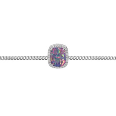Bracelet en argent rhodié chaîne avec Opale violet de synthèse et oxydes blancs sertis 15.5+3cm