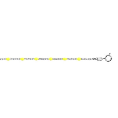Bracelet en argent rhodié chaîne avec olives couleur jaune fluo 15+3cm