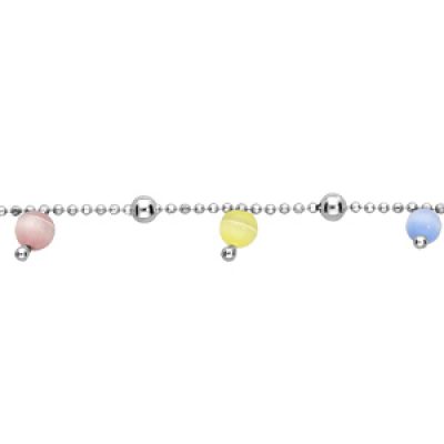 Bracelet en argent rhodié chaîne avec boules en en verre de Swarovski pastels 16+3cm