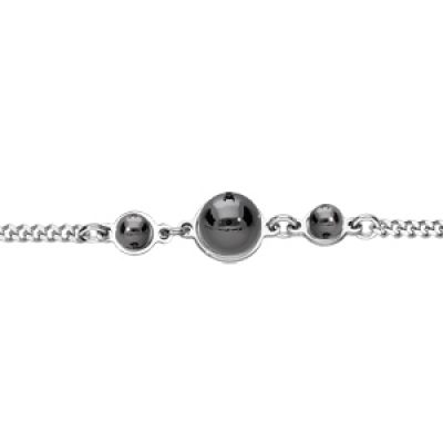 Bracelet en argent rhodié chaîne avec pierres rondes noires en verre de Swarovski 16+3cm