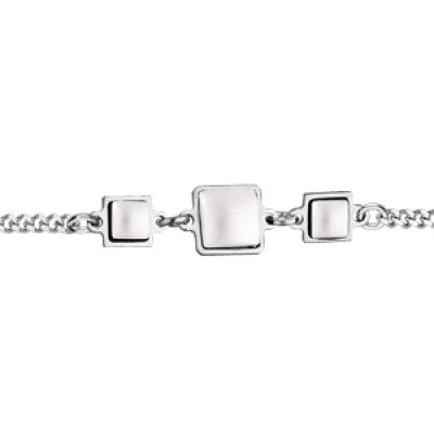 Bracelet en argent rhodié pierres blanches en verre de Swarovski carrées 16+3cm