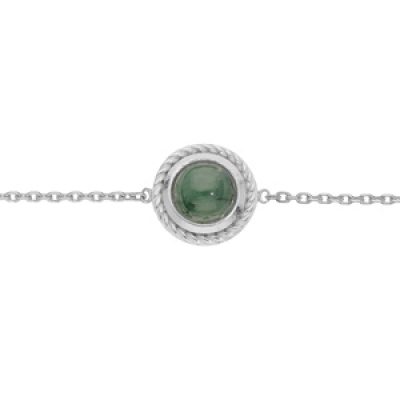 Bracelet en argent rhodié chaîne avec Jade verte véritable 16+2cm