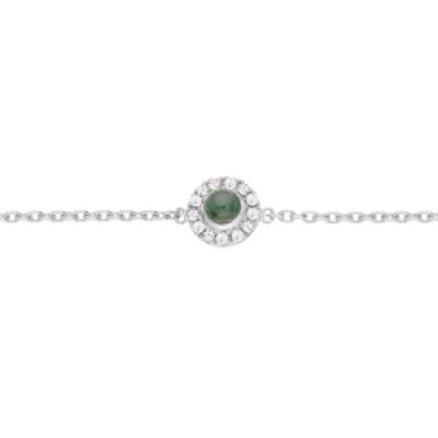 Bracelet en argent rhodié chaîne avec Jade verte véritable et oxydes blancs sertis 15+2cm