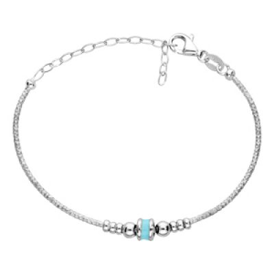 Bracelet en argent rhodié semi rigide fil diamanté avec perle bleue