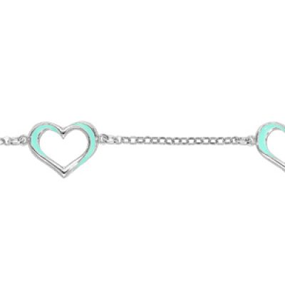 Bracelet en argent rhodié chaîne avec coeurs évidés turquoises 16+3cm