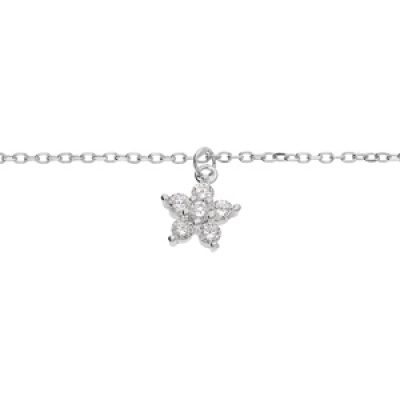 Bracelet en argent rhodié chaîne avec pampille fleur en oxydes blancs 15+3cm