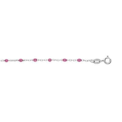 Bracelet en argent rhodié chaîne avec olives couleur framboise transparent 15+3cm