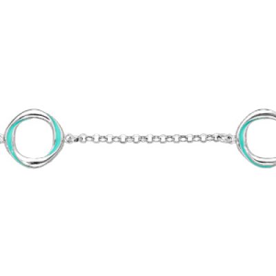 Bracelet en argent rhodié chaîne avec cercles turquoises 16+3cm