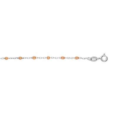 Bracelet en argent rhodié chaîne avec olives couleur orange transparent 15+3cm