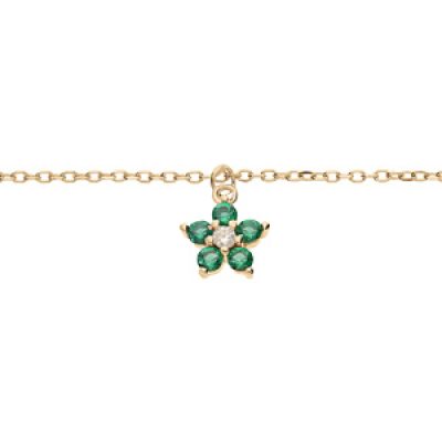 Bracelet en argent et dorure rhodié chaîne avec pampille fleur en oxydes vert 15+3cm