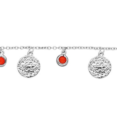 Bracelet en argent rhodié chaîne avec pampilles perles couleur corail et pampilles antiques 16+2cm