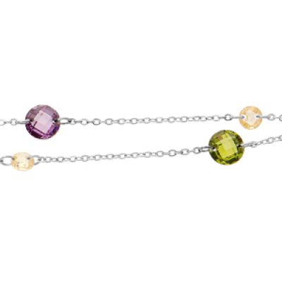 Bracelet en argent rhodié double chaîne avec oxydes violet