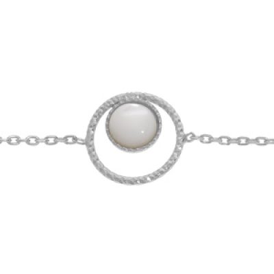Bracelet en argent rhodié chaîne avec Nacre blanche véritable 16+3cm
