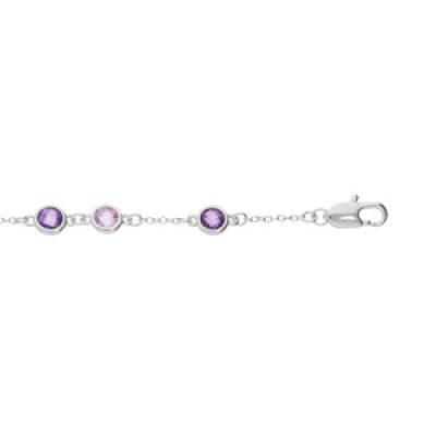 Bracelet en argent rhodié massif tutti frutti chaîne avec oxydes ronds violets 16+3cm