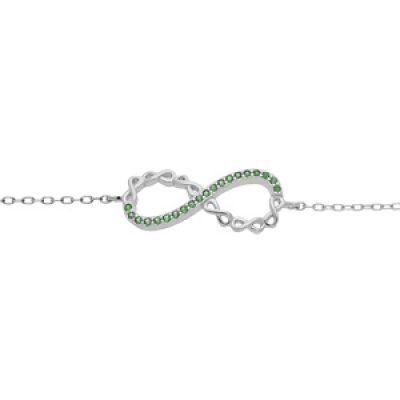 Bracelet en argent rhodié chaîne avec motif infini et oxydes verts 16+3cm