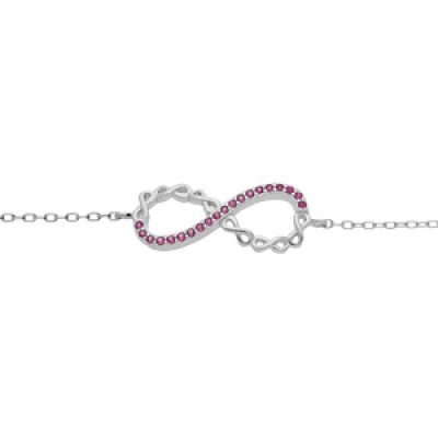 Bracelet en argent rhodié chaîne avec motif infini et oxydes roses 16+3cm