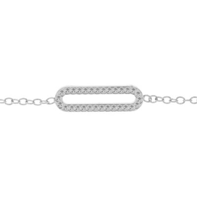 Bracelet en argent rhodié chaîne avec motif rectangle contour perlé 16+3cm