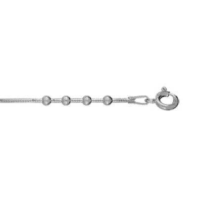 Bracelet en argent rhodié chaîne maille serpent ornée de petites boules lisses - longueur 18cm