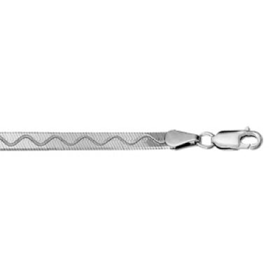 Bracelet en argent rhodié chaîne mailles plates avec vague dessus - longueur 18cm