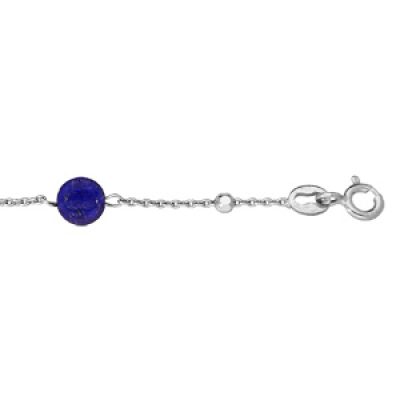 Bracelet en argent rhodié chaîne avec cubes et Lapis Lazuli véritable 16+3cm