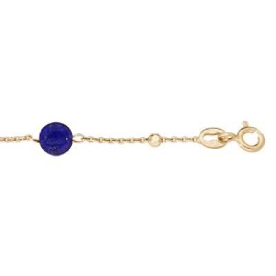 Bracelet en argent rhodié et dorure jaune chaîne avec cubes et Lapis Lazuli véritable 16+3cm